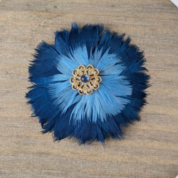 Feather Hair Clip Handmade Blue Flapper Snap Barrette 20s Inspired Costume Piece - Picture 1 of 6